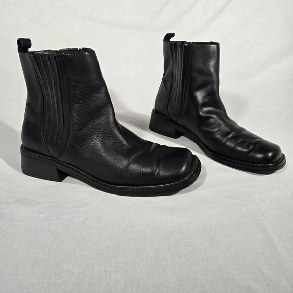 Y2K Vintage ANN KLEIN 2 Shoes - Vintage Y2K 90's BLACK Leather Chunky Platform Block Heel Chelsea Boot Size 10M